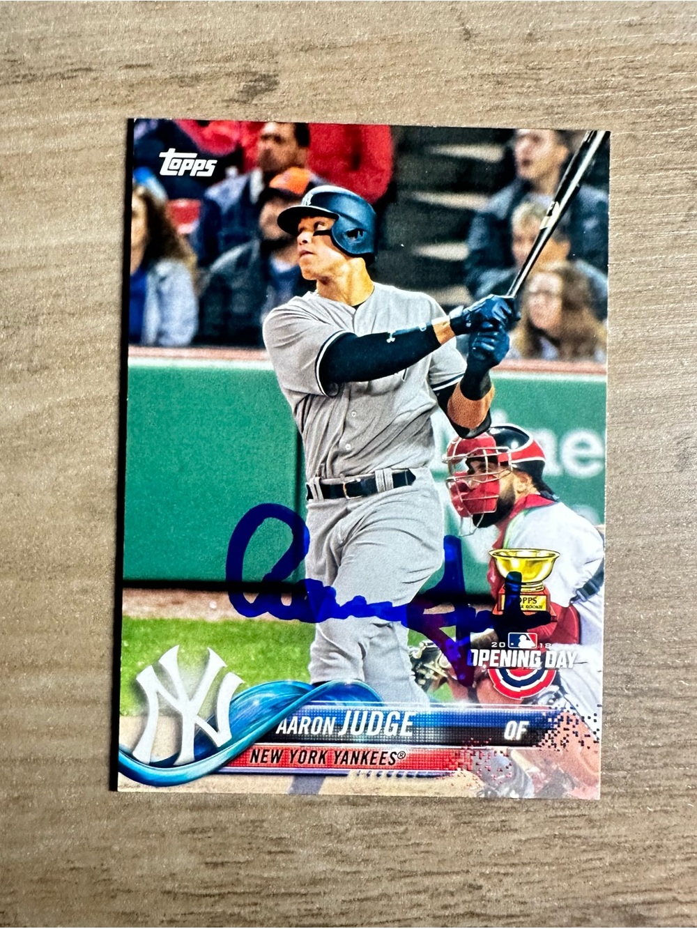 Aaron Judge Autographed 2018 Topps Opening Day Rookie Trophy #71 Signed Card.